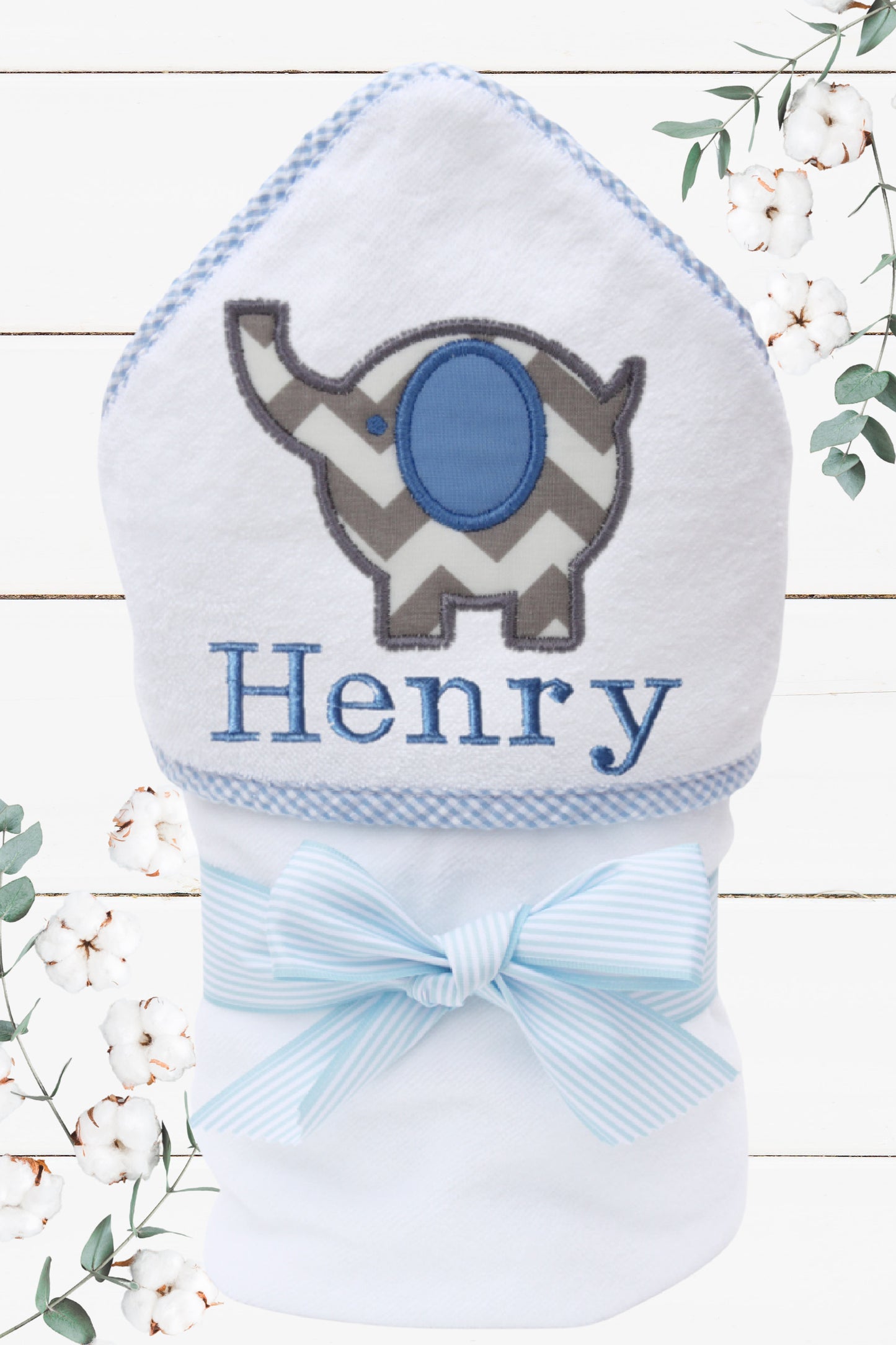 Personalized Elephant Hooded Towel for Boys