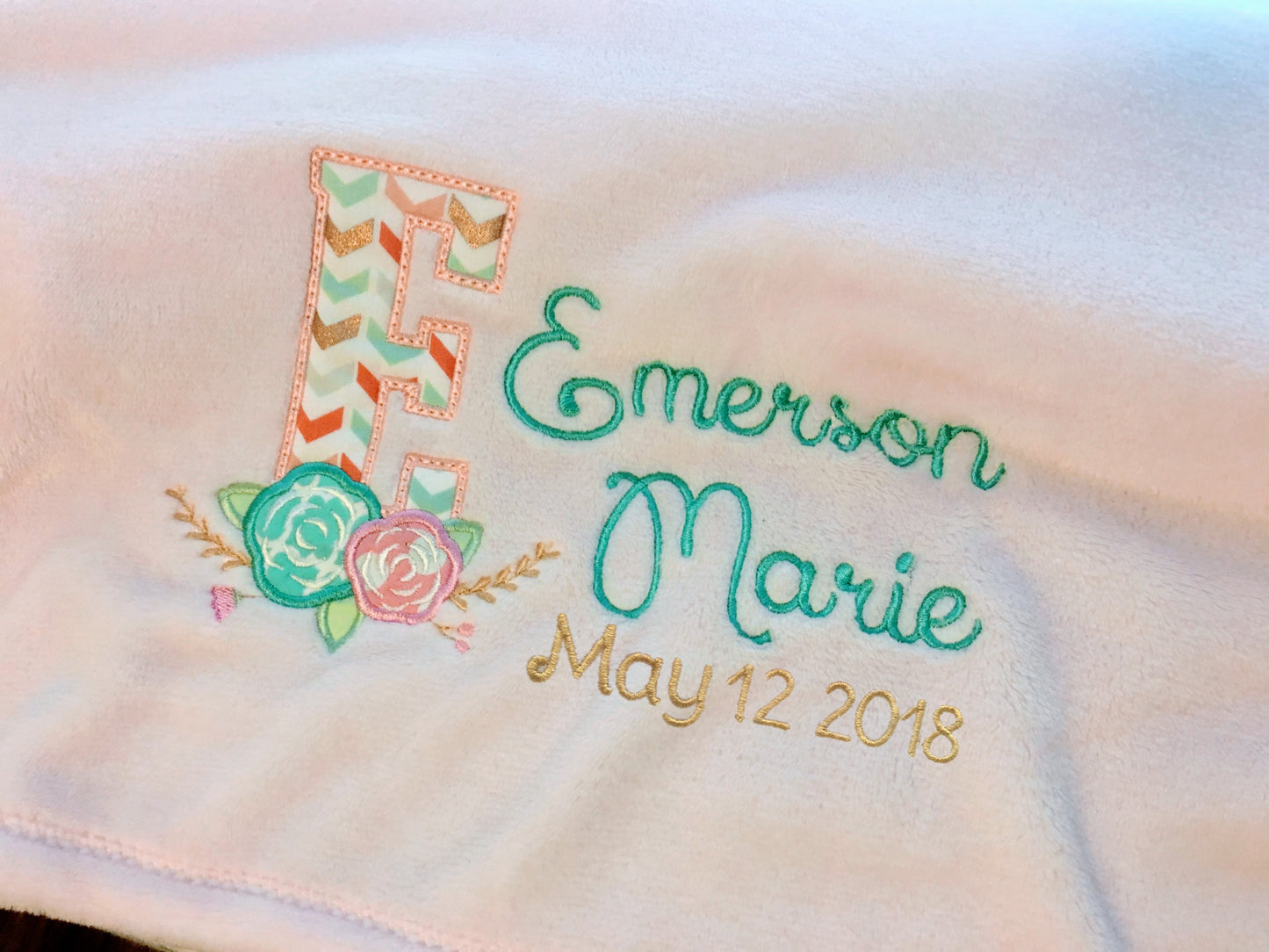 Personalized Floral Design Baby Blanket