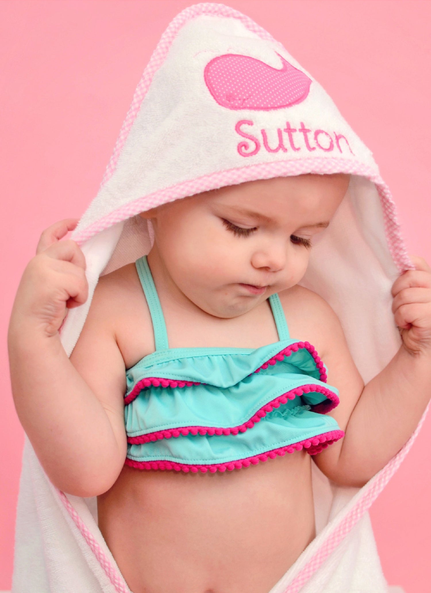 Hooded Towel with Whale Design Personalized for Baby Girl