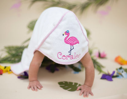 Serviette à capuche flamant rose personnalisée