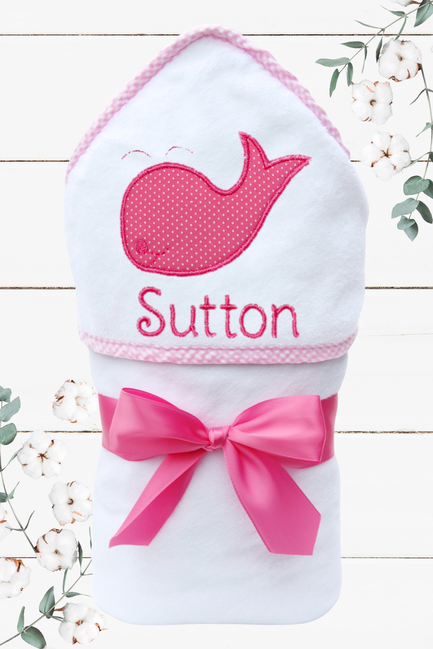 Serviette à capuche personnalisée baleine rose