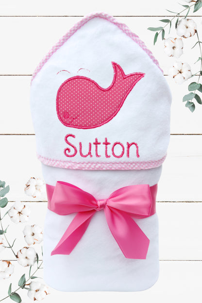 Serviette à capuche personnalisée baleine rose
