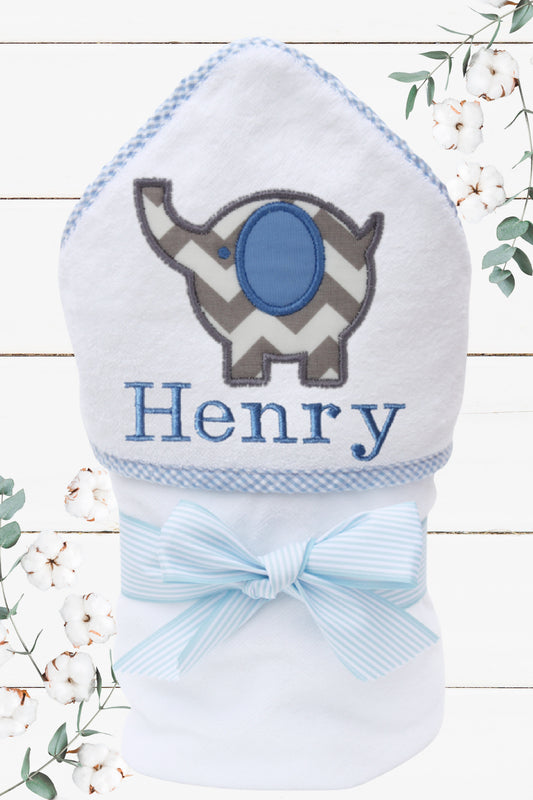 Personalized Elephant Hooded Towel for Boys