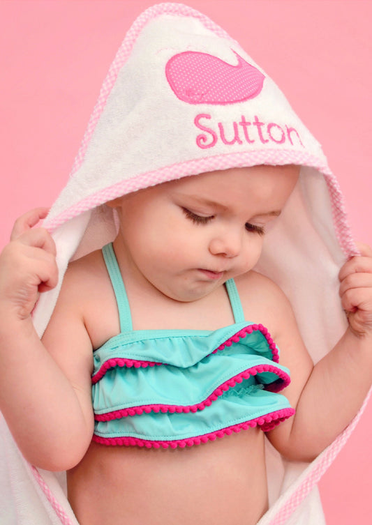 Personalized Pink Whale Hooded Towel