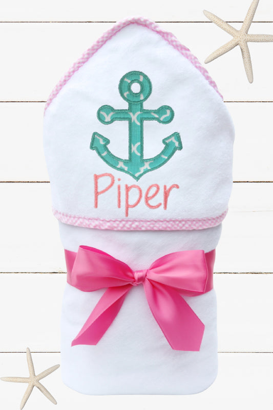 Personalized Anchor Hooded Towel for Girls