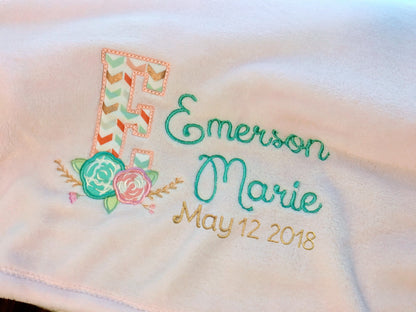 Personalized Floral Design Baby Blanket