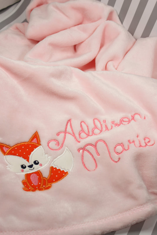 Manta personalizada de zorro para bebé niña