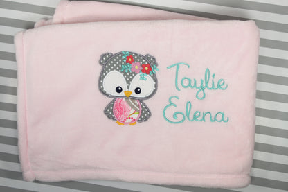 Couverture bébé hibou personnalisée