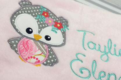 Couverture bébé hibou personnalisée